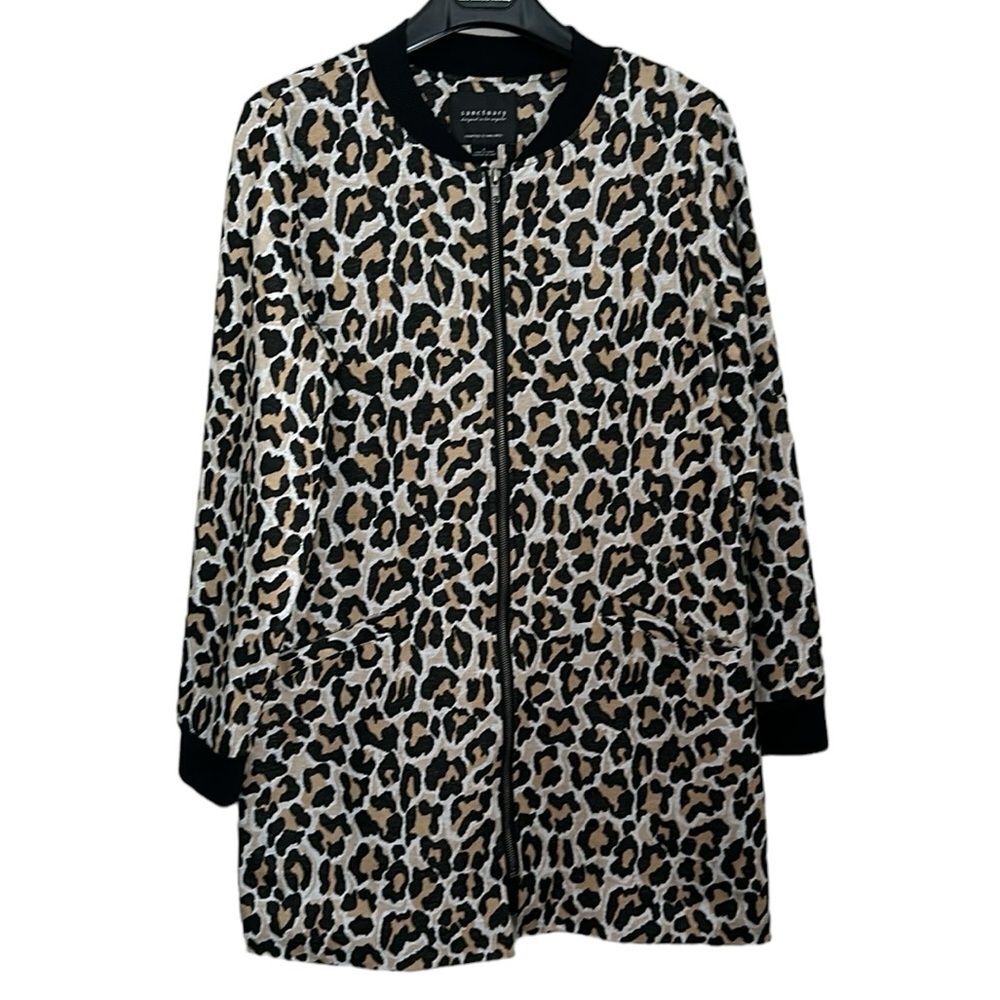 Sanctuary Women’s Knit Coat Front Zip Leopard Print Pockets Lined Size L